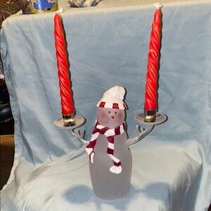 BX44 Department 56 Snowman Candle Holder with Red Candles